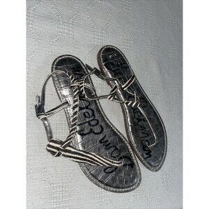 Sam Edelman Women’s Casual Thongs Size 8.5 M Black Striped Leather Beach Cruise